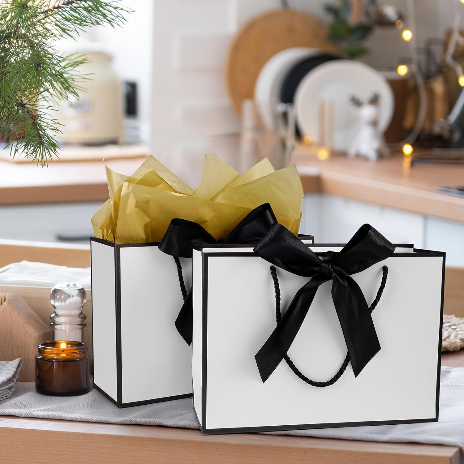 Gfractolux Large Gift Bags for Present, 1 Pcs Gift Bags for Women Men with Tissue Paper and Cards, Gift Bags for Birthdays, Baby Shower, Wedding, Anniversary 14.2" x 9.8" x 4.7" (White-Black) - Image 6