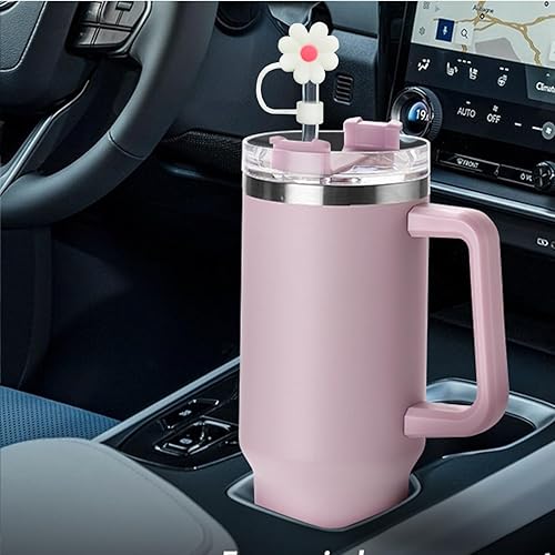 Miniatura 5 de 10 tapas de pajilla, bonita cubierta de paja 3D con diseño de flores para vaso Stanley de 30 y 40 onzas, cubierta de popote de silicona para vasos