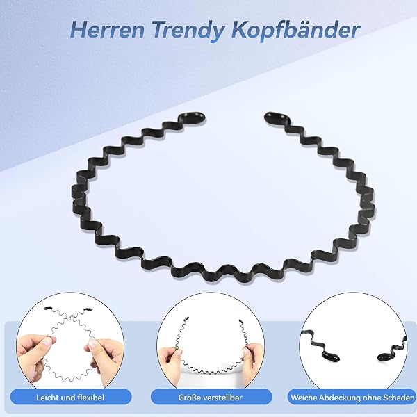 Elalove 6 Pezzi Cerchietti per Capelli in Metallo a Onda, Fasce Elastiche Unisex per Uomo e Donna, Design Antiscivolo per Sport, Yoga e Stile Quotidiano - 4