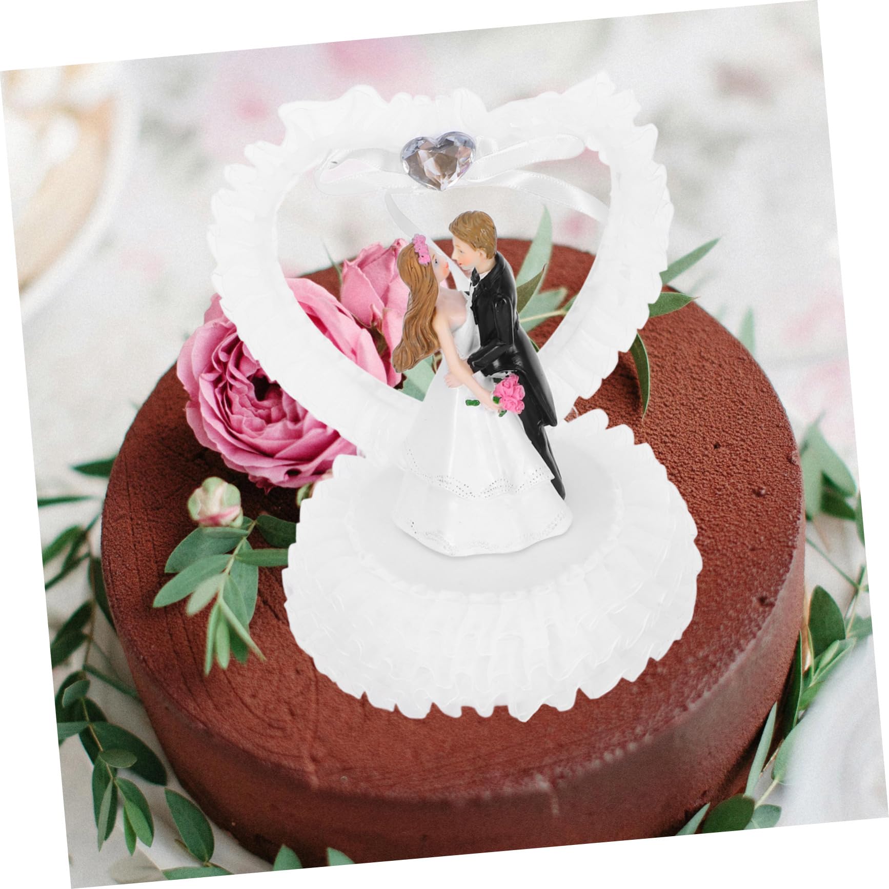Harz Paarstatue Hochzeitspaar Figur Weiß Dekorative Hochzeitsdekoration | Abschluss Geschenk, Romantische Deko für Hochzeitstorte und Festtafel, Kunstharz mit Kunststoff Details