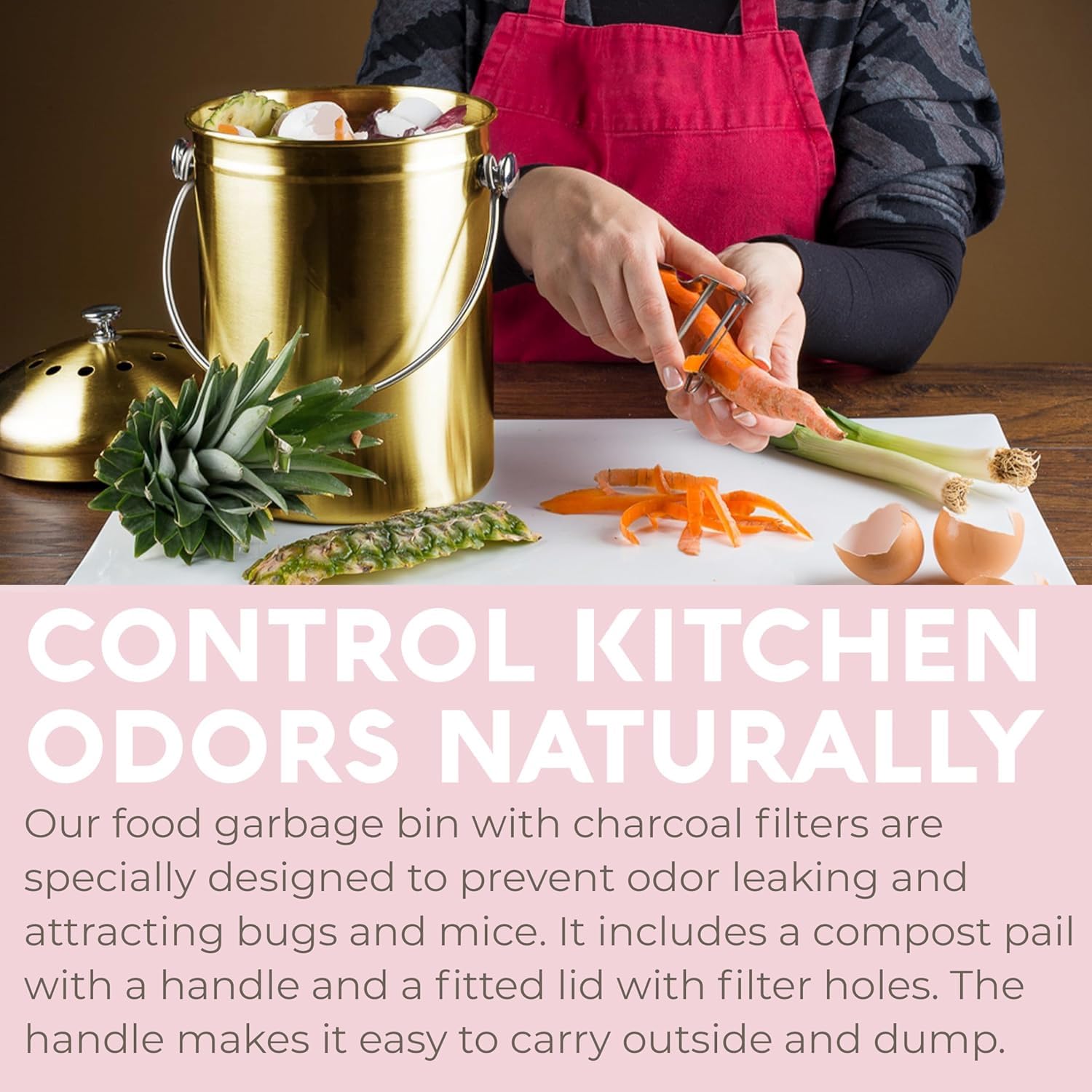 EPICA Contenedor de abono para encimera de Cocina, 1.3 galones, contenedor de compostaje Inodoro con filtros de Carbono, contenedor de abono Interior con Tapa, compostador de Cocina de Acero