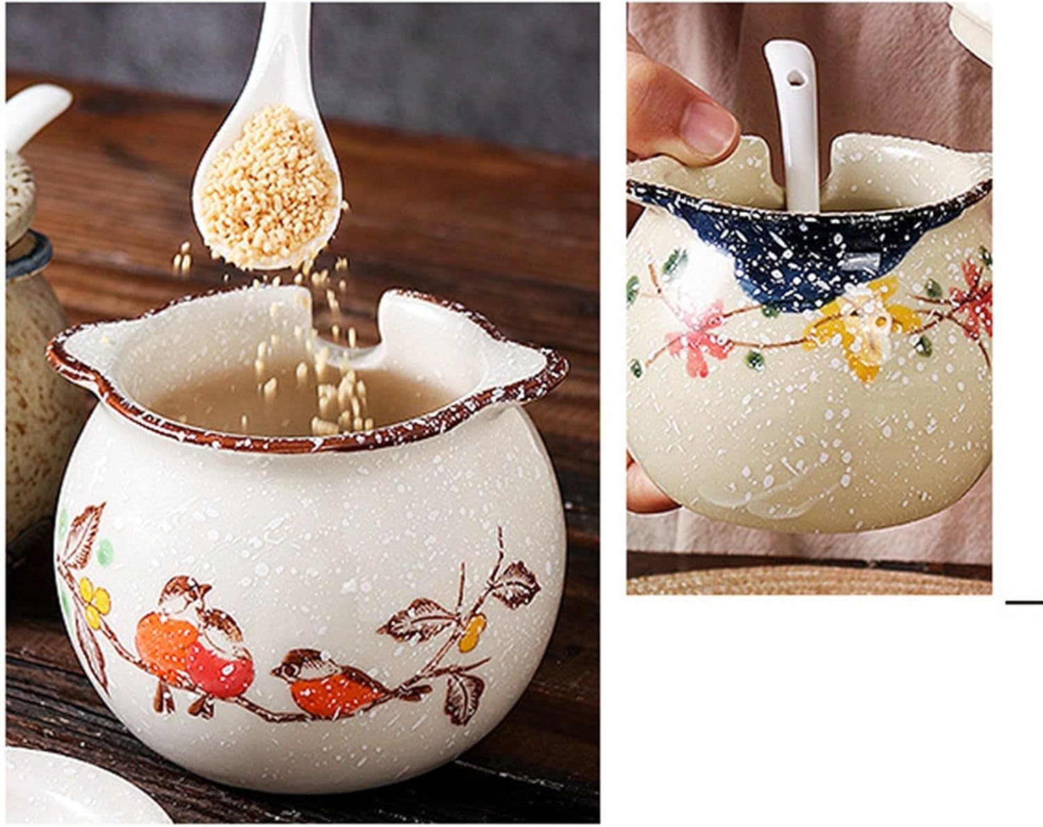 調味料入れ 調味料ボトル 300ml 陶器 調味料ストッカー 砂糖入れ スプーン付き スパイスジャー 塩入れ コショウ 片栗粉容器