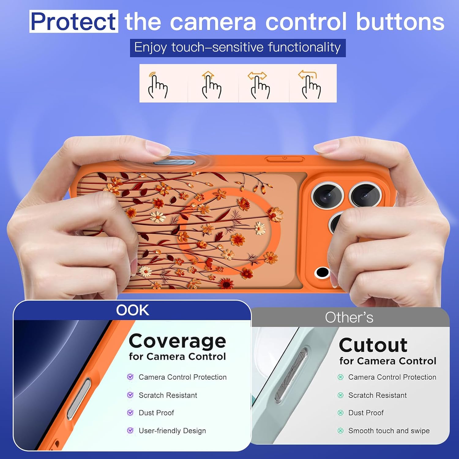 OOK Phone Case for iPhone 18 Pro Max Magnetic Orange Wild Folwers Design image 3