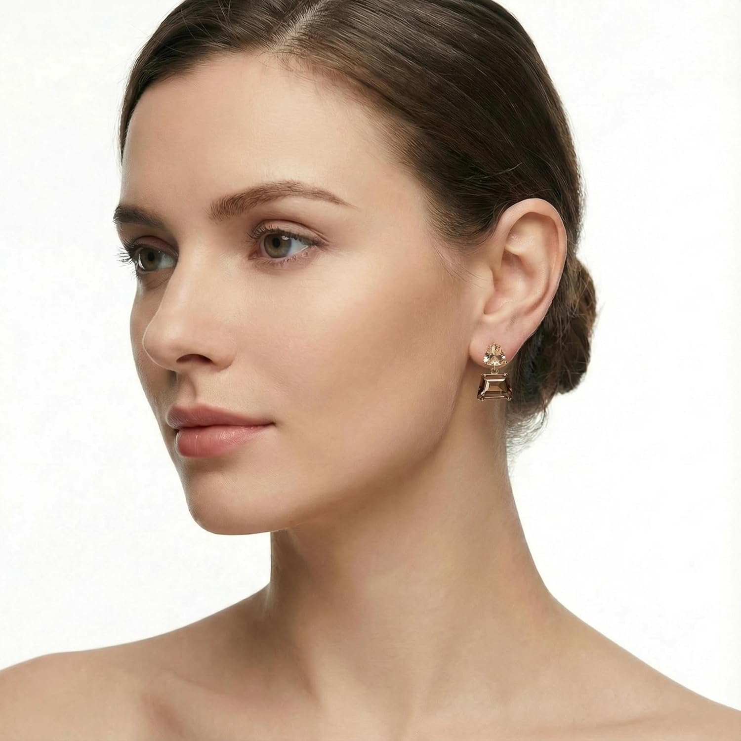 Earrings For Women With Brown Cubic Zirconia And 18K Gold Plated Dangle Post For Sensitive Ear Women Jewelry Gift Trendy - Image 2