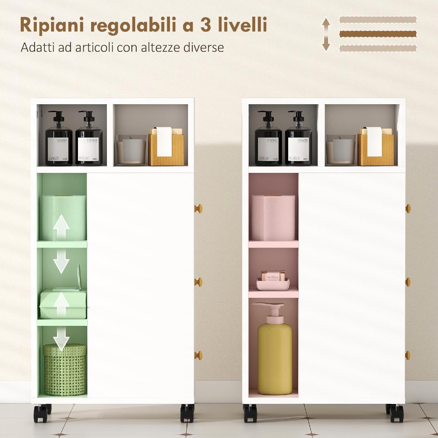 Mobile Bango Salvaspazio Mobiletto 3 Cassetti e Ripiani Moderno Dimensioni 20x40x80 cm Bianco