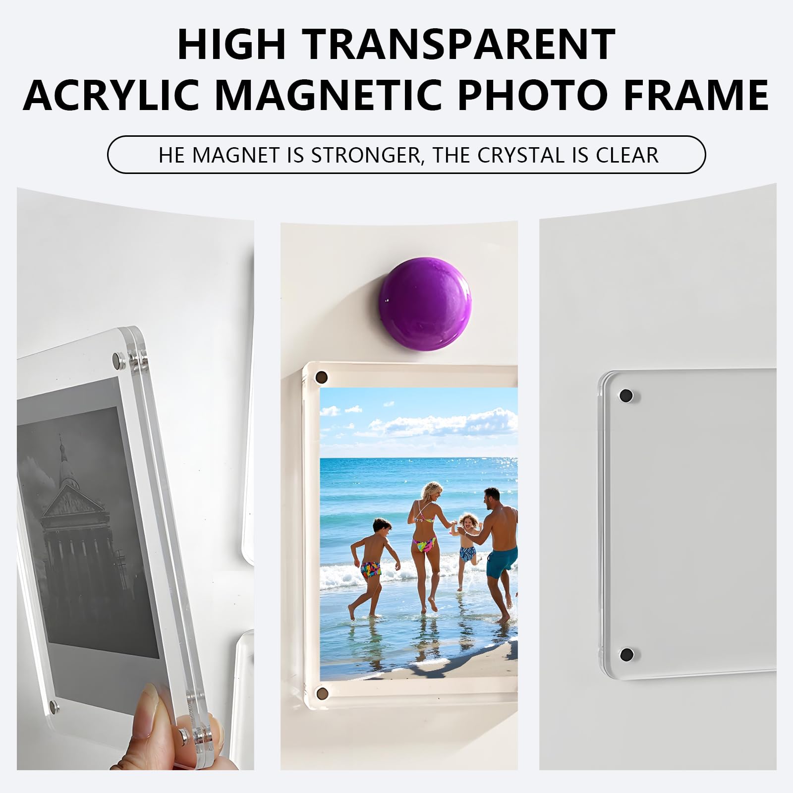 Eyaeyao Acrylic Fridge Magnetic Frame, 10 Packs Double Sided Refrigerator Magnet Picture Frame, Polaroid Frames For Photos Mini Frame Clear, Fridge Photo Frame Clear Display Frameless