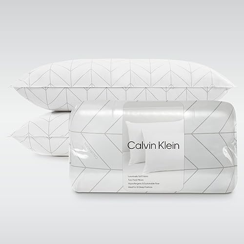 Calvin Klein Juego de 2 almohadas de cama tamaño King con estampado de espiga de 20 x 36 pulgadas para dormir, color blanco, 2 unidades