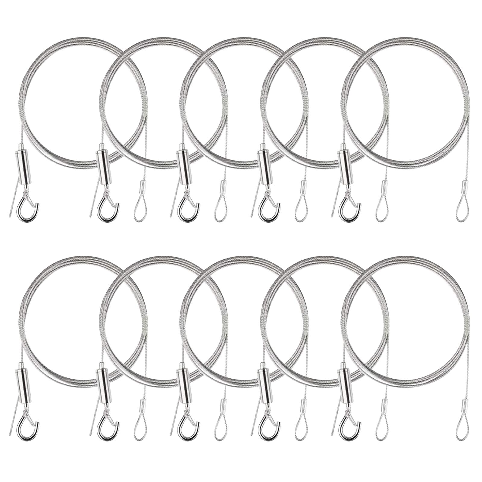 Hwtcjx 10 PCS Picture Hanging Wire Rope, Picture Hanging Chain, Mirror Chain, Stainless Steel Wire Rope, Cable Suspension Kit, Hold Up to 20kg, for LED Panel Lights, Heavy-Duty Lighting (1.5mmx1.5m)