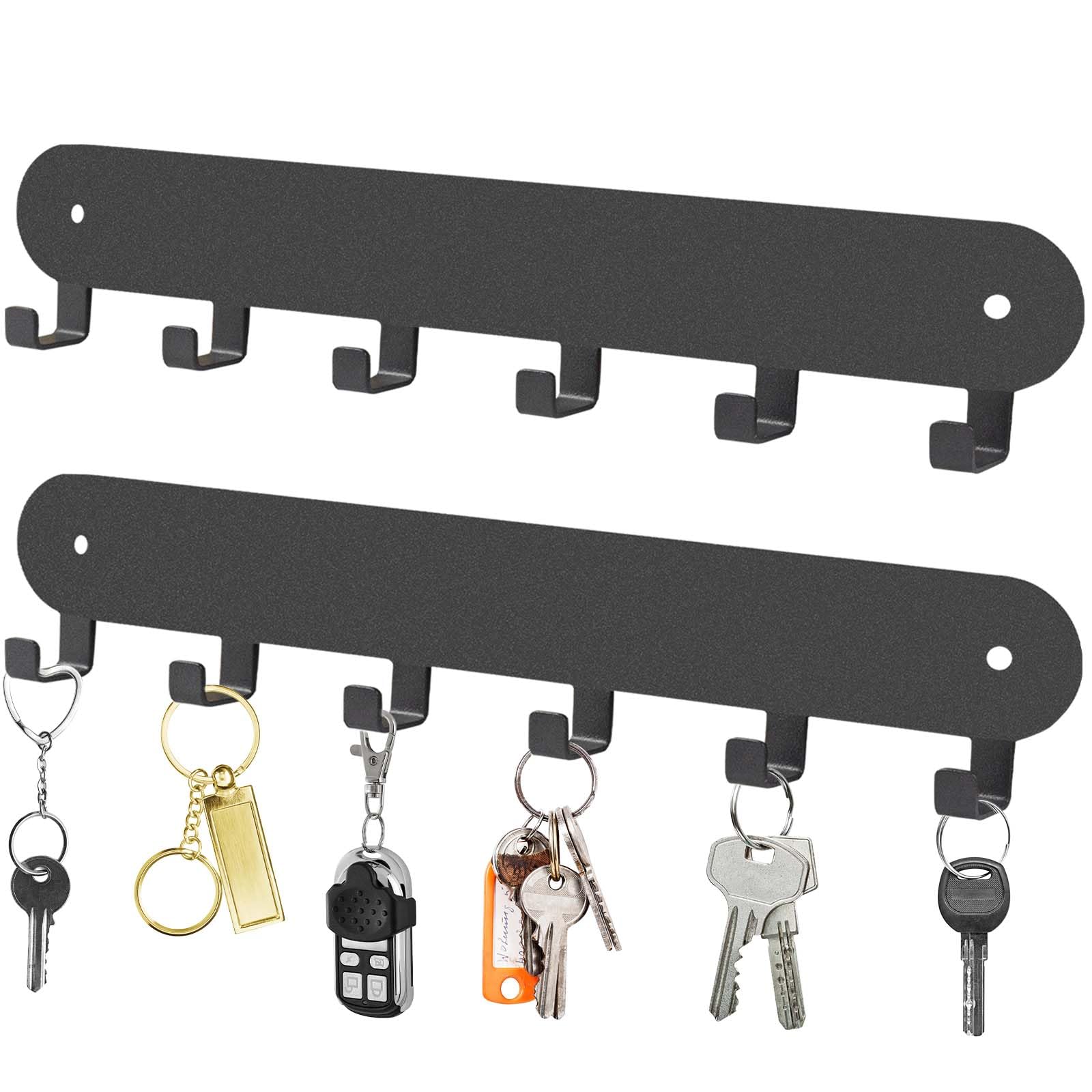 AIVORO Colgador Llaves Pared con 6 Ganchos, 2 Piezas Colgador Llaves, Llavero de Aluminio, Llavero sin Taladros, Delgado Portátil, Organizador de Llaves para Entrada, Salón, Cocina (Negro)