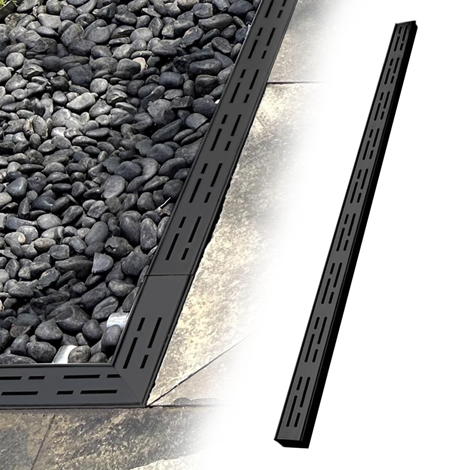 Caniveau exterieur Vibeo W5cmxH3cm avec grille noire acier inoxydable
