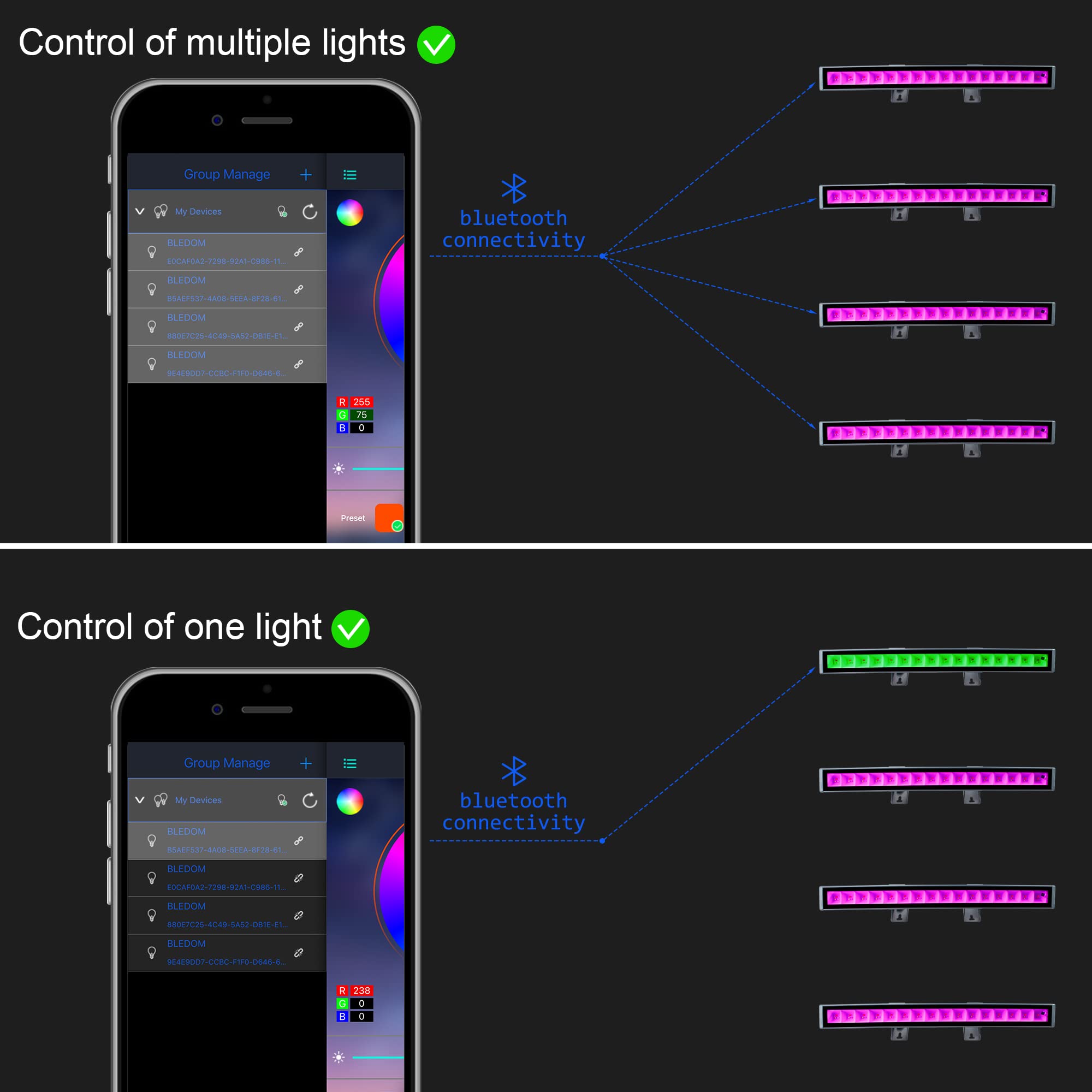 CREATESTAR RGB LED Strahler, 48W RGB Wallwasher Licht, LED Bar Lichteffekte IP66 Wasserdicht Smart Partylichter mit Fernbedienung und APP Kontrolle für Aussen Innen Baum Party Garten