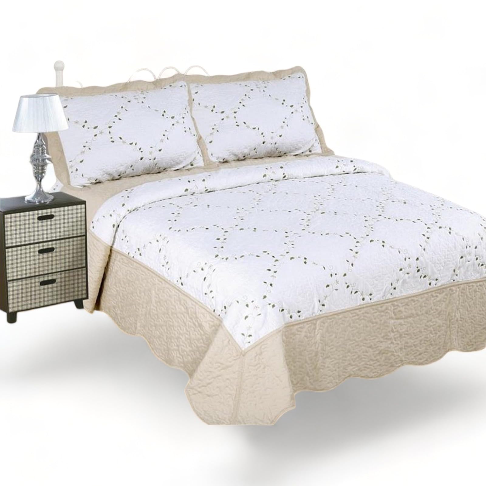 ZTex Colcha Boutí Bordada Ligera para Primavera Verano Otoño Invierno 100% Microfibra Extra Suave Funda Cojin incluida Cubre Cama Multiusos Entretiempo (S Cama 80/90/105-190x260 CM, Y2629 Beige)