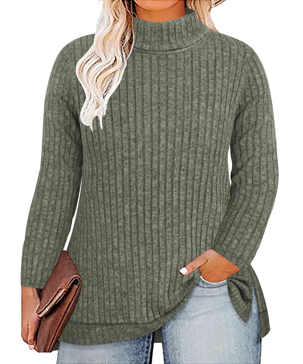 RITERA Plus Size V Neck Tops for Women Long Sleeve Side Split Lightweight Knitwear Solid Color Loose Casual Tunic Top XL-5XL