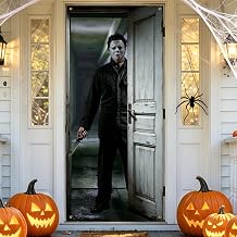 Scary Killer Halloween Door Cover: 79" x 35" Horror Movie Killer Front Door Banner, Spooky Indoor Outdoor Halloween Poster Wall Art Decor for Haunted House Home Office Holiday Party Supplies