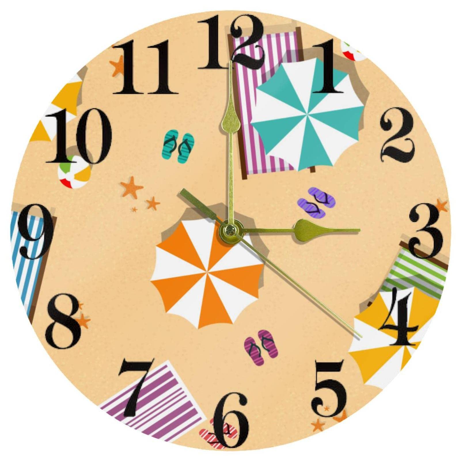 Horloge murale ronde de plage 25,4 cm silencieuse à piles pour école et bureau