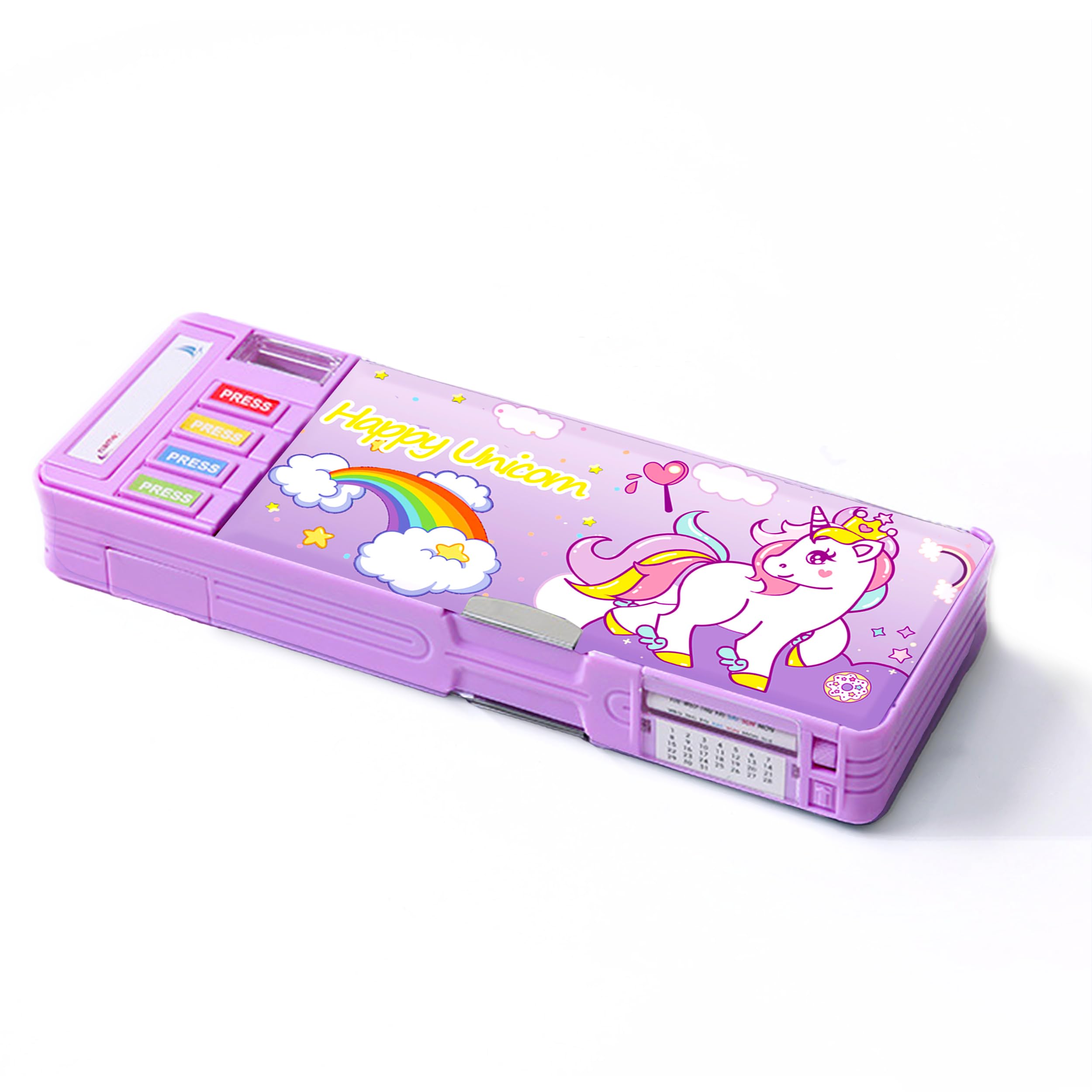 Pop Up Multifunction Pencil Case with Pencil and Eraser, Cute Cartoon Pen Box Organizer Stationery, Sharpener, Schedule, Best Birthday Gifts for Kids Teens(Purple unicorn)