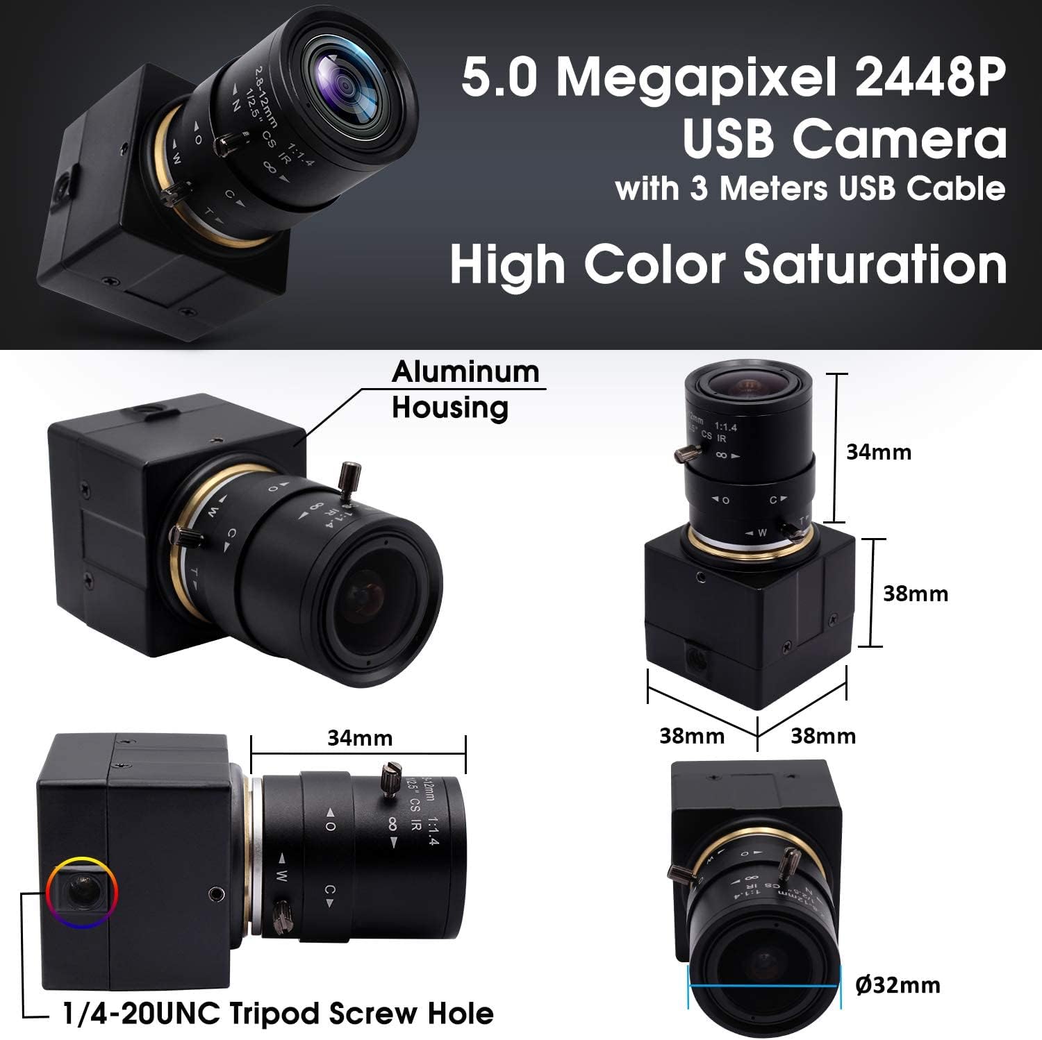 Amazon.co.jp: ズーム付き5mp USBカメラ 2.8-12mm レンズ ウェブカメラ