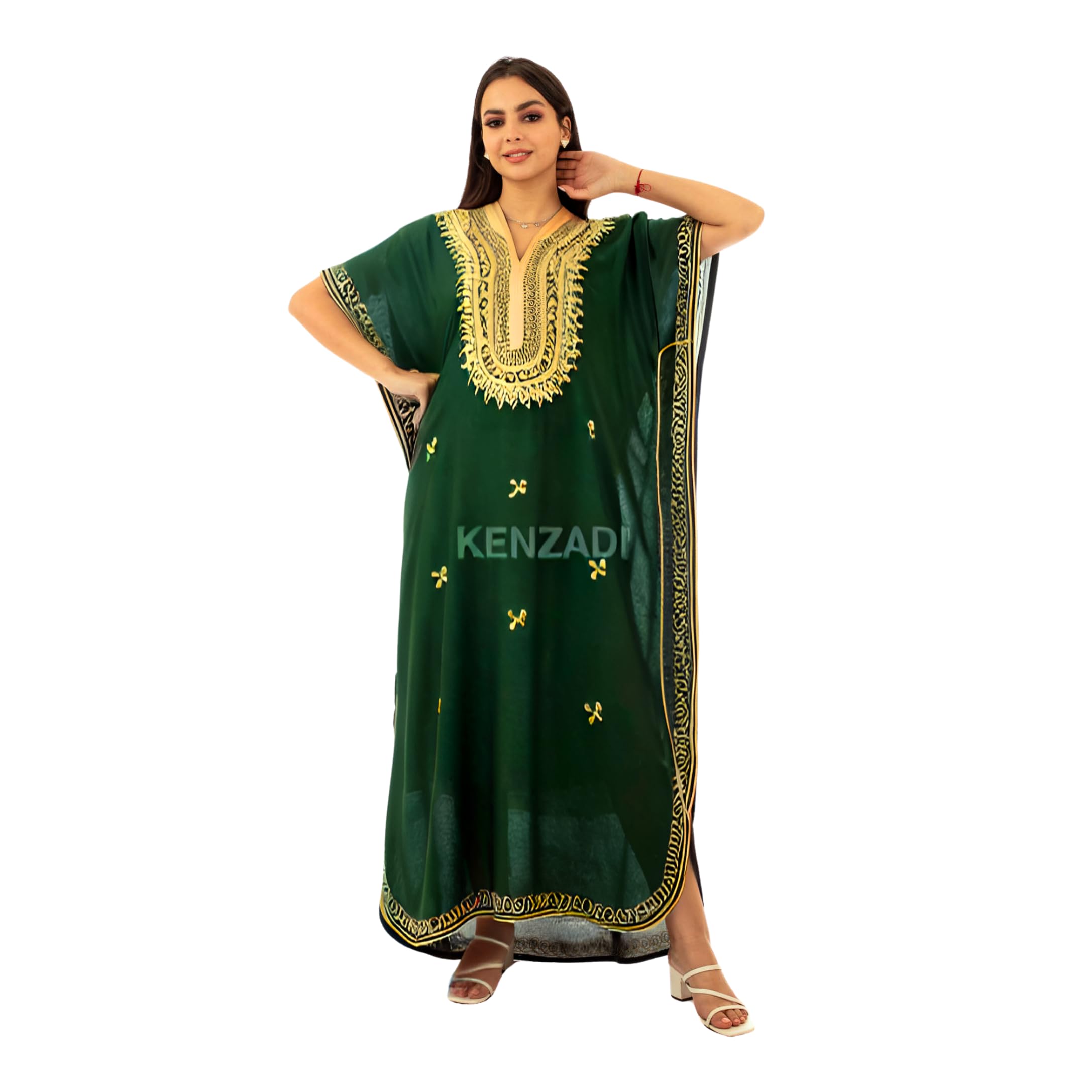 KENZADIKENZADI Moroccan Hand Made Caftan in Cotton with Hand Embroidery Made in Morocco