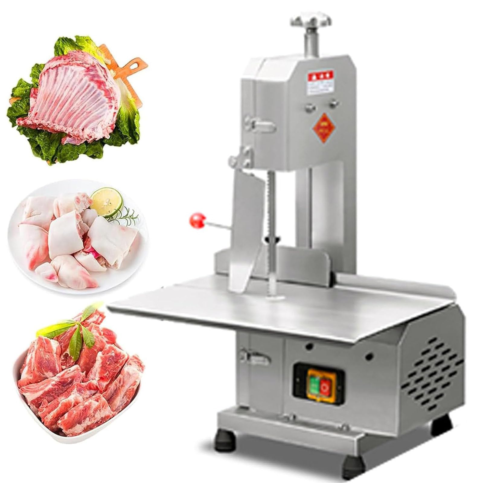 Iuoklu Electric Meat Band Saw Machine,750W Bandsaw For Bone Cutting, Stainless Steel 47 X 32.5Cm Commercial Meat Cutter,0-13Cm Cutting Thickness For Chicken Fish Beef
