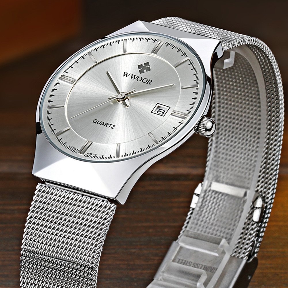 MASTOP Orologio da uomo ultra sottile in acciaio inossidabile con cinturino in maglia al quarzo orologio da polso alla moda con data impermeabile