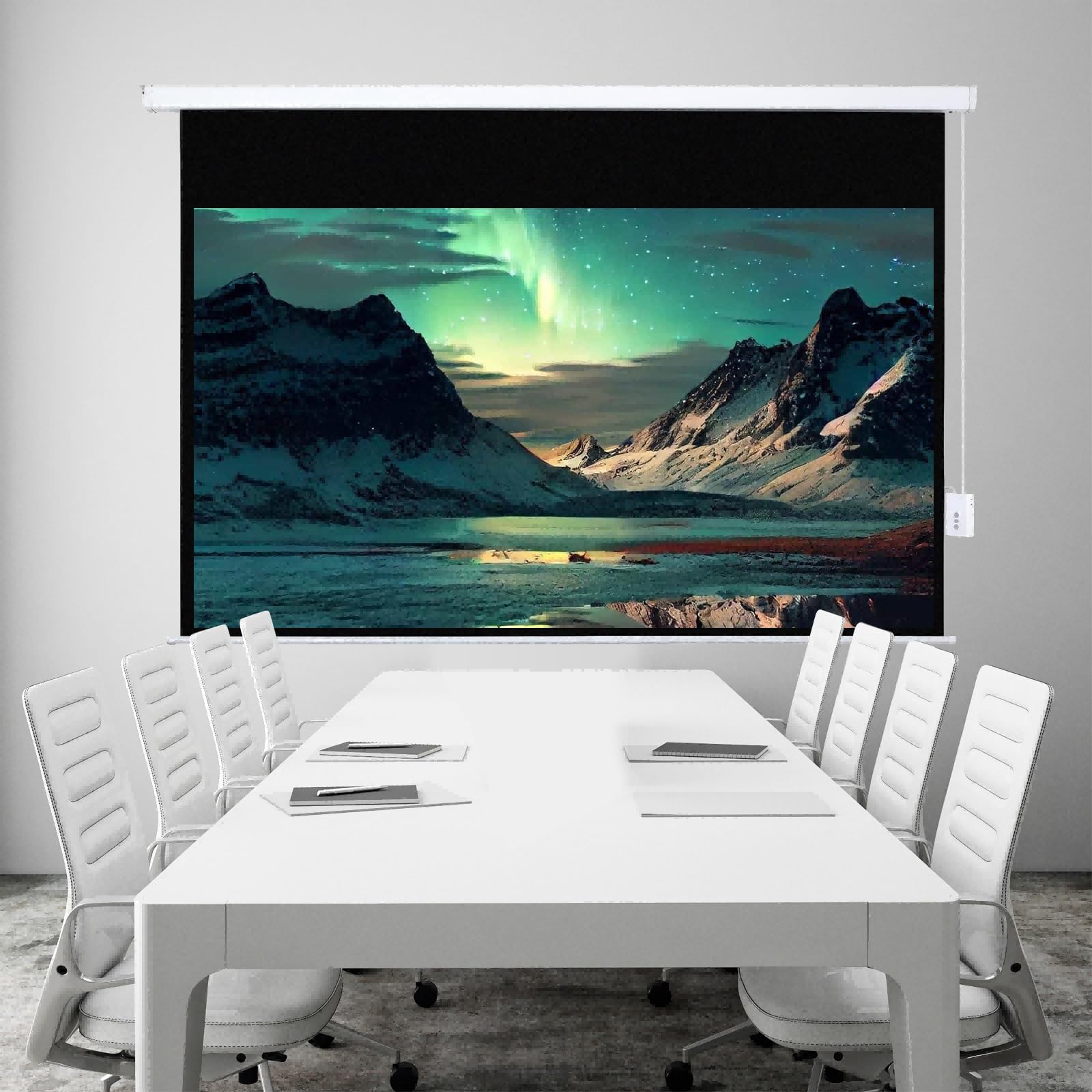 Fabulcozy Schermo di Proiezione Motorizzato, Avvolgibile e a Scomparsa da 100 Pollici Formati 16:9 Bianco per Proiettore 253x168cm