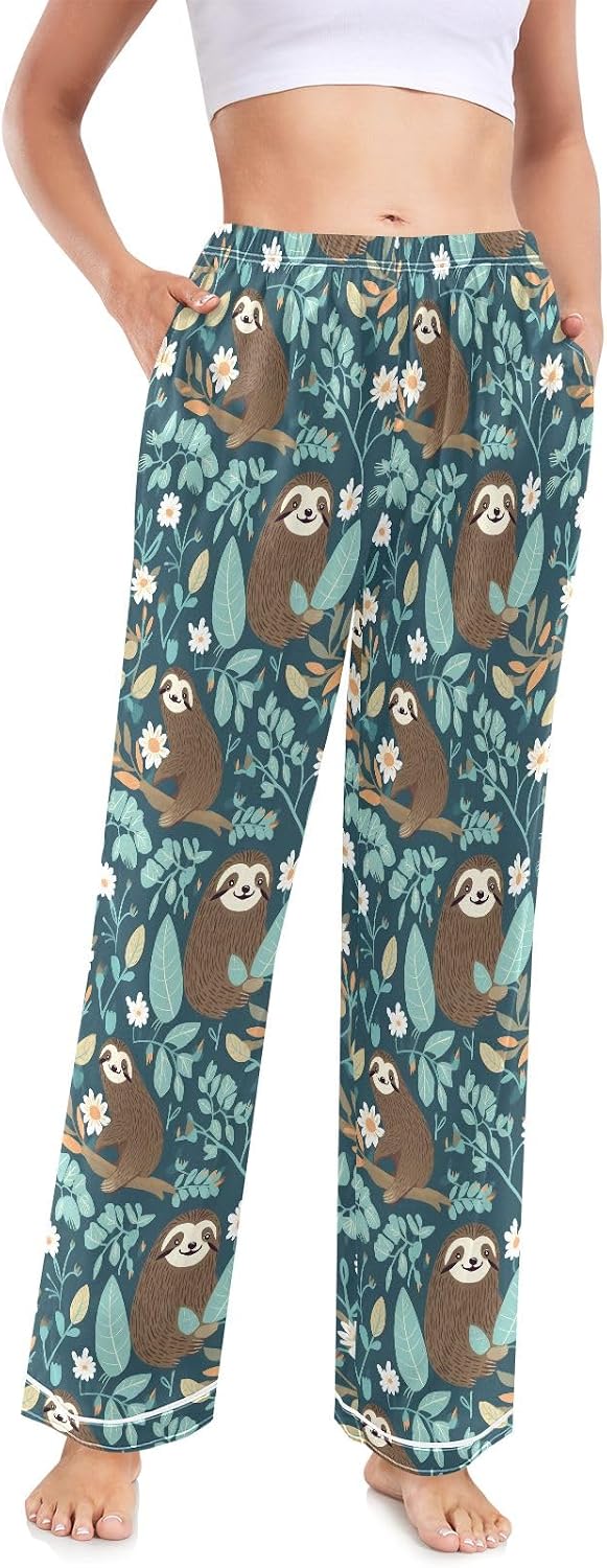 senya Cute Highland Cows Women's Wide Leg Pajama Pants with Pockets Sleepwear