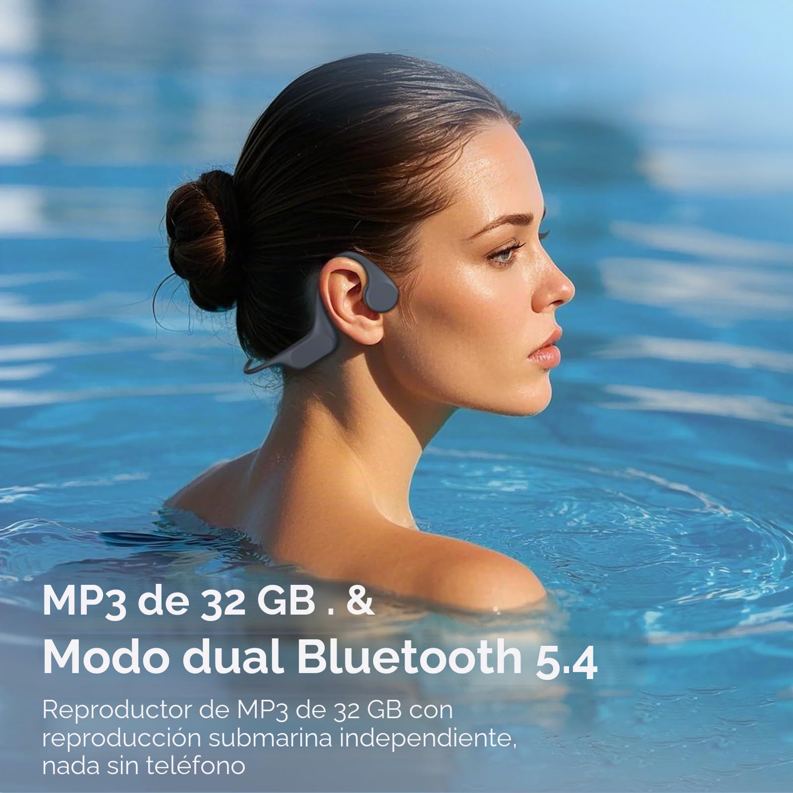 LOBKIN Auriculares Natacion, Impermeables IP68 Auriculares Conduccion Osea Bluetooth 5.4 con Reproductor de 32GB MP3, Cascos Oseos Inalambricos para Nadar, Ciclismo, Correr