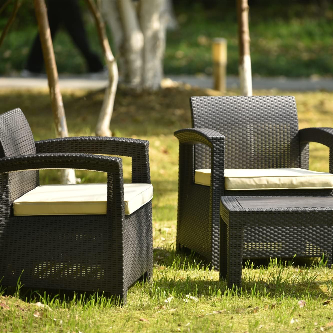 パーフェクトペテンシー3枚セット ラタン調 ガーデンファニチャー3点セット 耐候性PE樹脂製