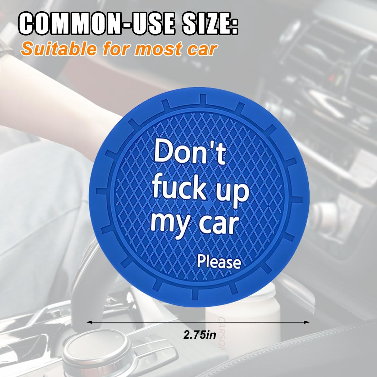 Car Cup Holder Coaster, 2PCS 2.75 Inch Non-Slip Anti-Scratch Don`t Fuck Up My Car Vehicle Drink Mat, Automotive Interior Water Bottle Pad Accessories, Universal for SUV Sedan Truck (Blue) image 2