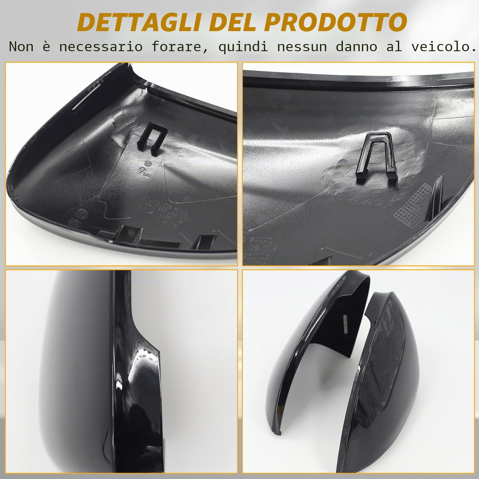 Copertura per specchietto retrovisore, ricambi, cassa dello specchio, tappi per specchietto per Volkswagen Golf 8 MK8 (2019-2025), nero lucido