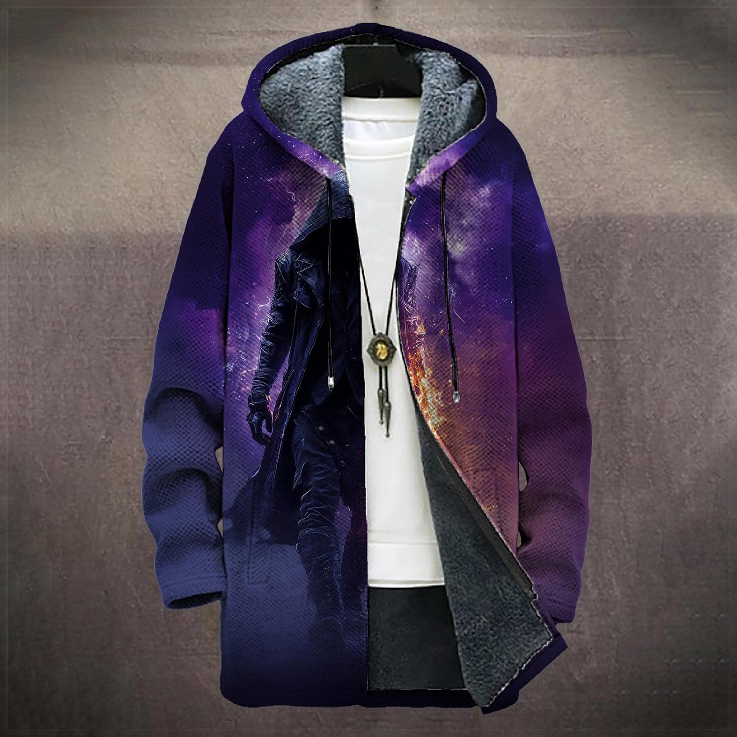 Mens Hooded Cardigan Japanese Art Zip Up Long Sleeve Sweater Hoodie Dragon Print Coat with Pockets - Image 2