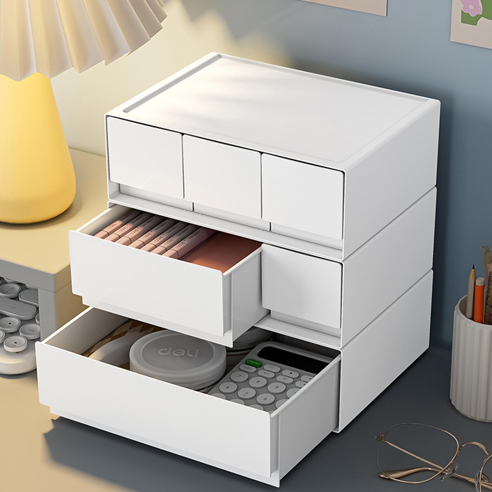 Urbane Home Stackable Drawer Box Organizer | 3 Drawers Stackable Desktop Organizer | For Office Supplies, Stationery | Countertop Pen Holder | Generic Storage Case| W1943 | White (B0D9LL95FK) Amazon Price History, Amazon Price Tracker