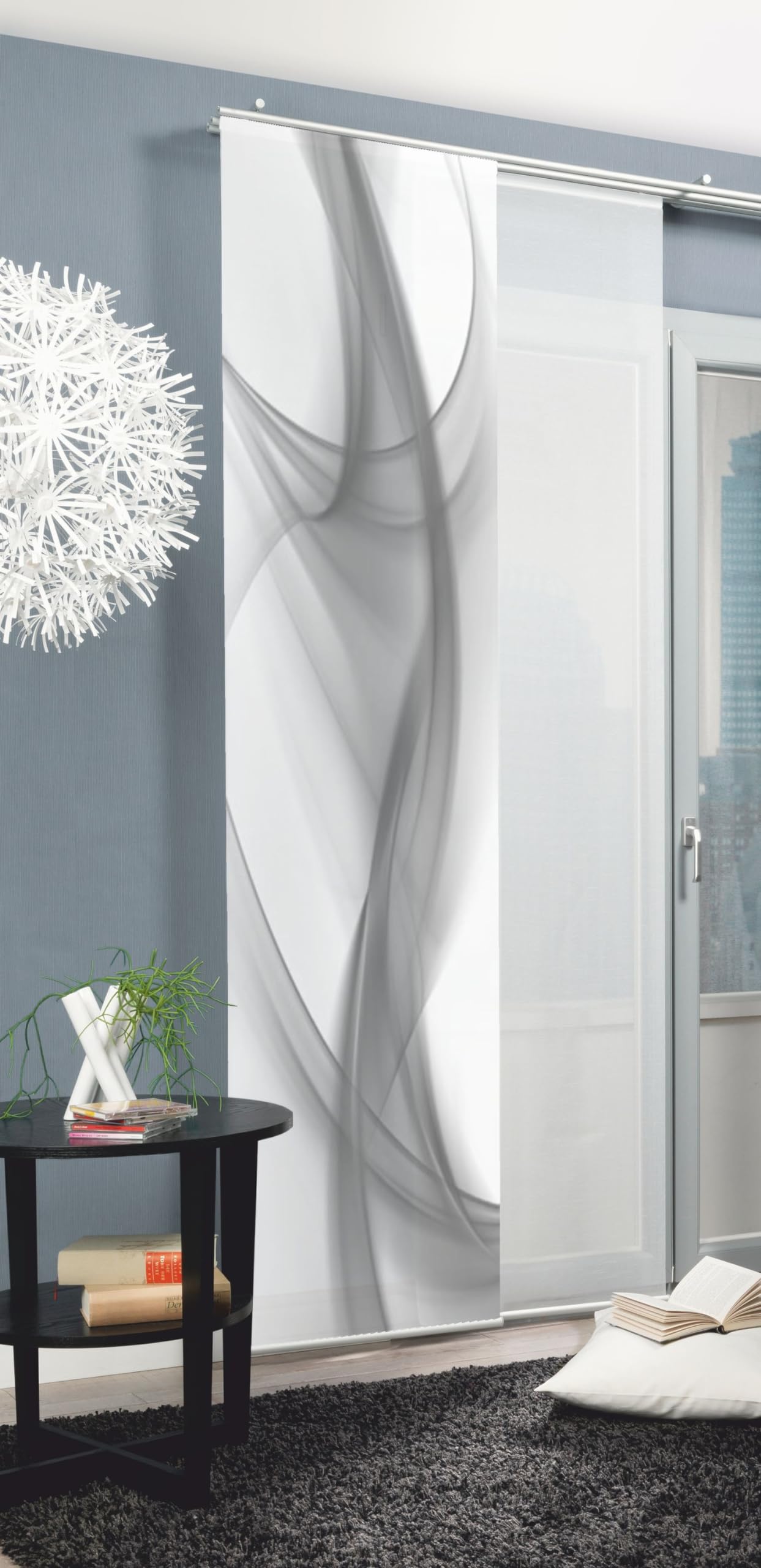 Home Fashion 86751-703 Schiebevorhang Digitaldruck Clifton, Dekostoff 245 x 60 cm, Grau