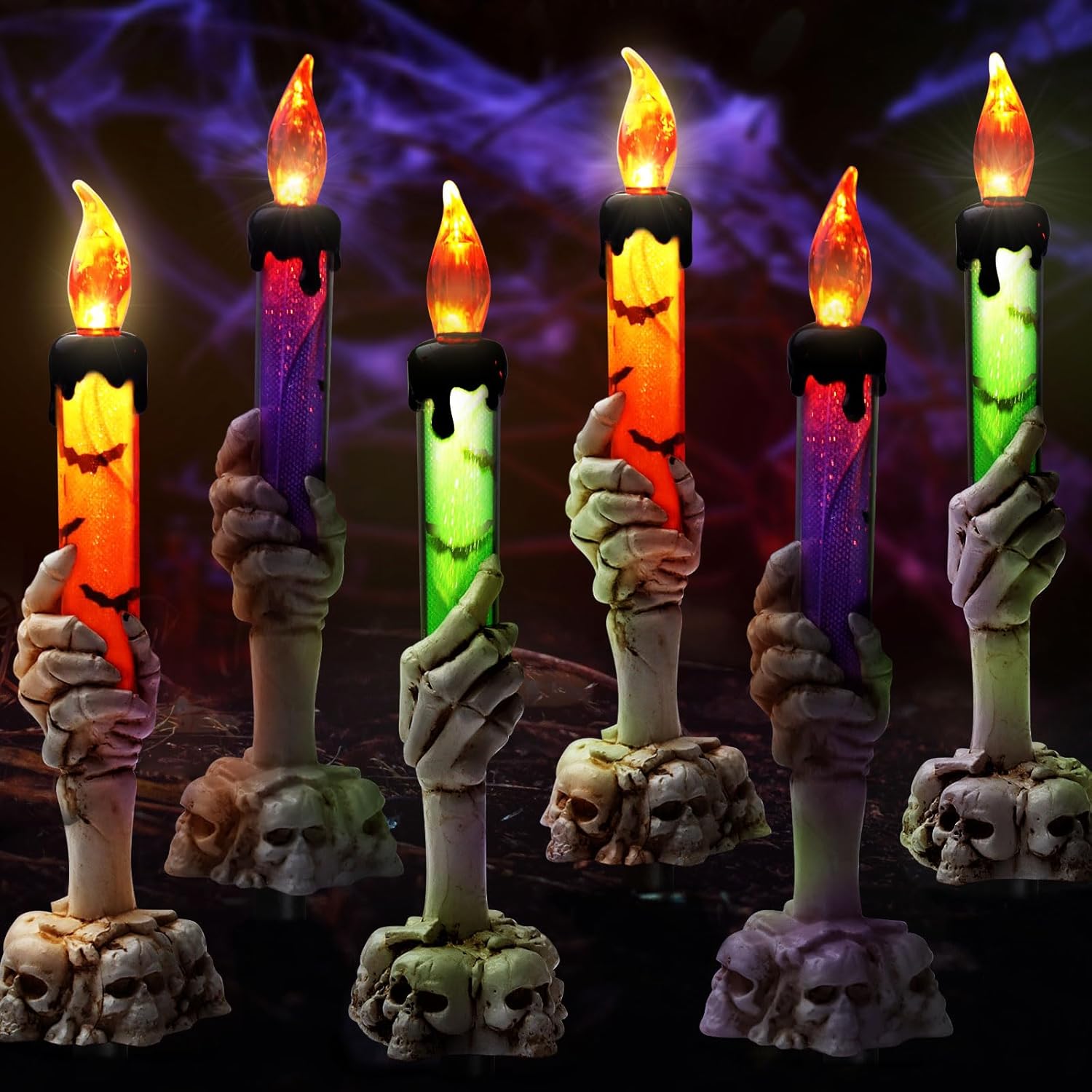 6 Pack Skeleton Hands Hold Lighted Candle Light Stakes, Waterproof Candle Light Stakes