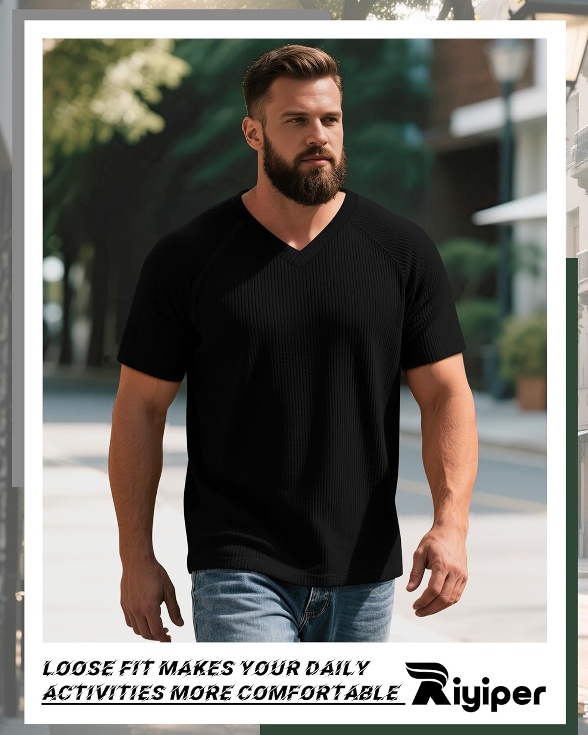 Riyiper 3 Pack Men's Big and Tall T-Shirts V Neck Ribbed Raglan Short Sleeve Tees Plus Size Loose Fit Casual Basic Tops - Image 3
