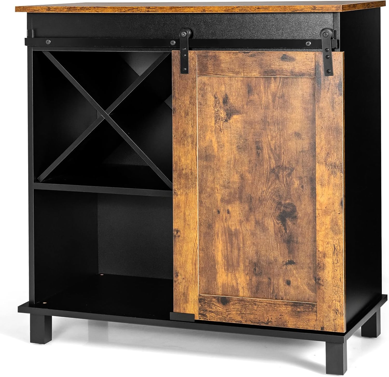 LOKO Industrial Wine Cabinet, Stylish Coffee Bar Cabinet with Sliding Barn Door, Kitchen Sideboard Buffet Storage Cabinet with Wine Rack, 32 x 16 x 33 inches