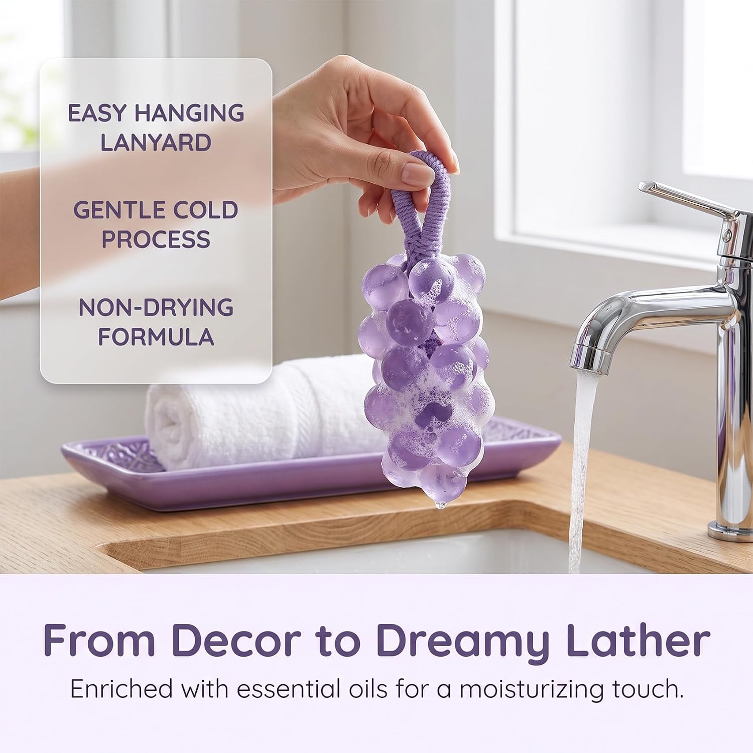Grape Soap on a Rope, Grape Cluster Shaped Hand Soap,Crystal Purple image 4