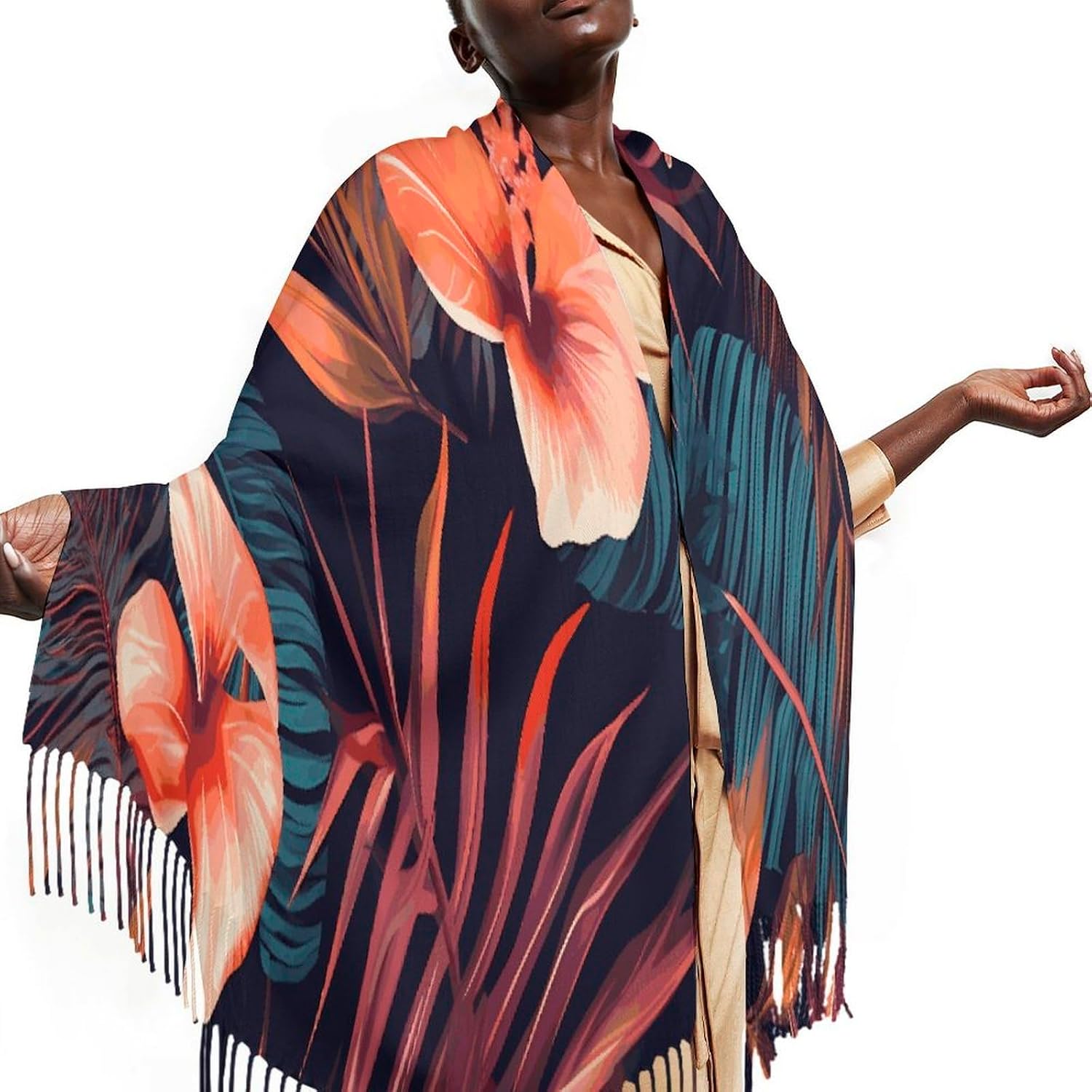 Tropical Flower Scarf for Women Men Soft Warm Fashion Blanket Scarves Classic Cashmere Feel Scarf Long Shawl Large Scarves Cold Weather Thick Blanket Scarfs