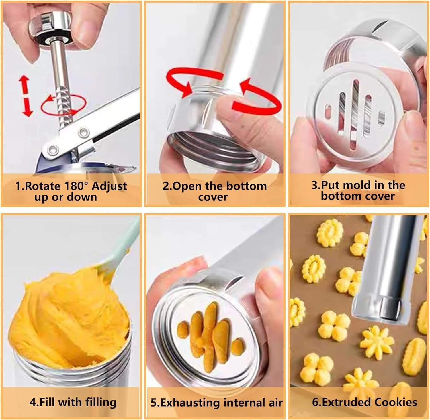 Stainless Steel Cookie Press Kit with Reinforced Handle, Professional Spritz Cookie Maker Gun with 20 Discs, 8 Icing Tips, Piping Bag & Brush, Durable Baking Set for DIY Holiday Cookies & Churros