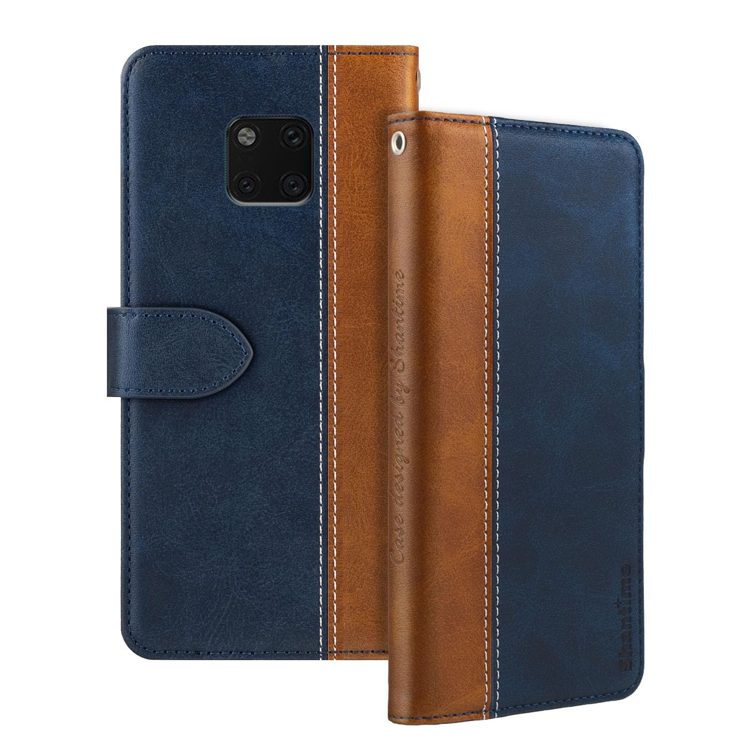 Leather Flip Case Compatible with Huawei Mate 20 Pro Case with Card Holder RFID Blocking Magnetic Kickstand Slim Fit Business Protective Cover(Blue)