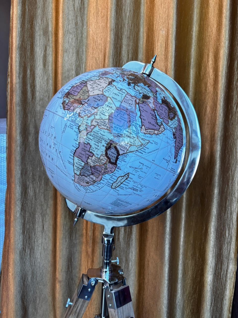 12 Inch Vintage Floor Globe with Wooden Tripod Stand – Antique Political World Map Globe for Home Office Nautical Decor