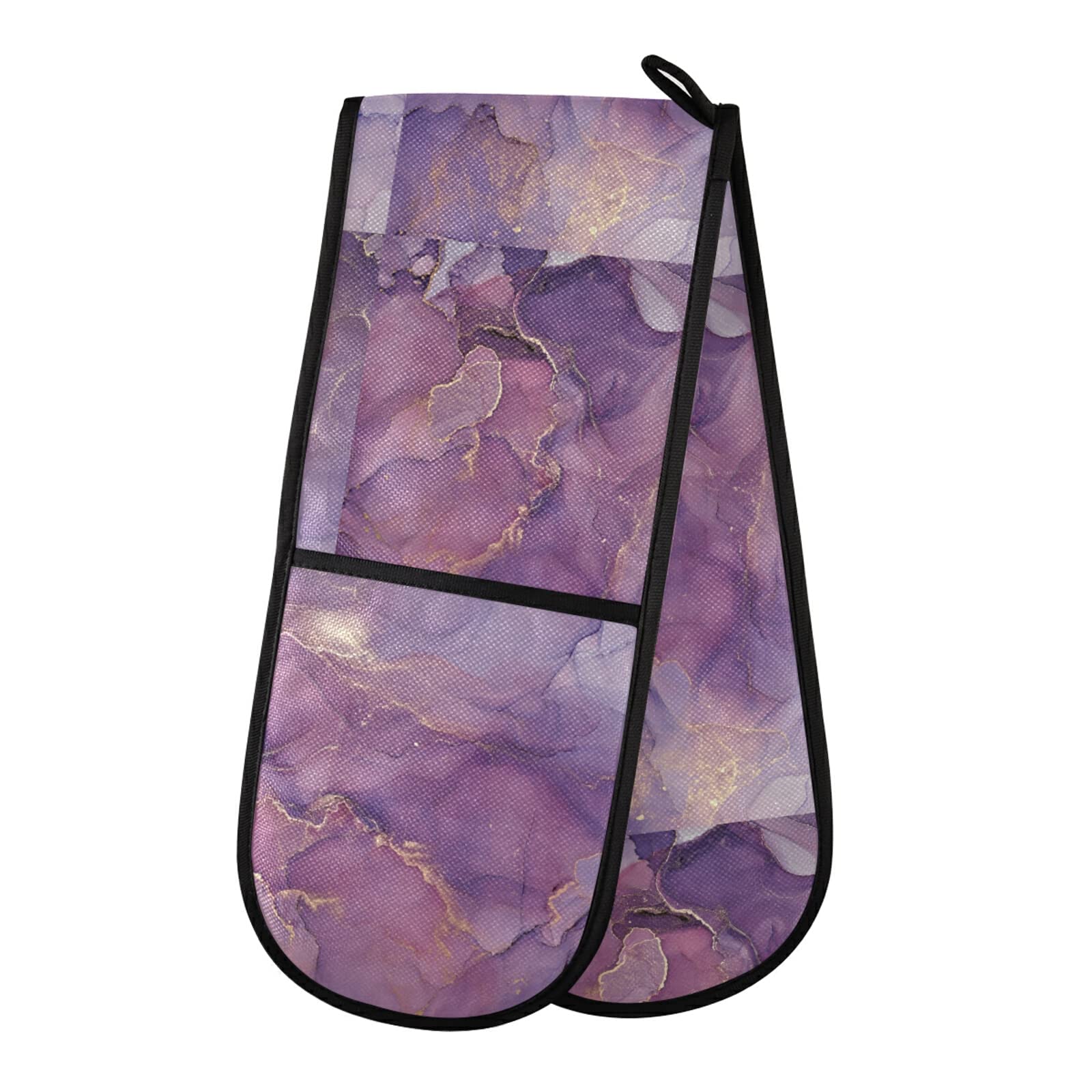 Poeticcity Multi 6 Purple Gold Mixing Acrylic Paints Modern Art Marble Ink Marbling Double Oven Mitt Gloves Extra Long Potholder High Heat Resistant For Baking Cooking Baking Grilling Handling Hots Pans 35"X7"