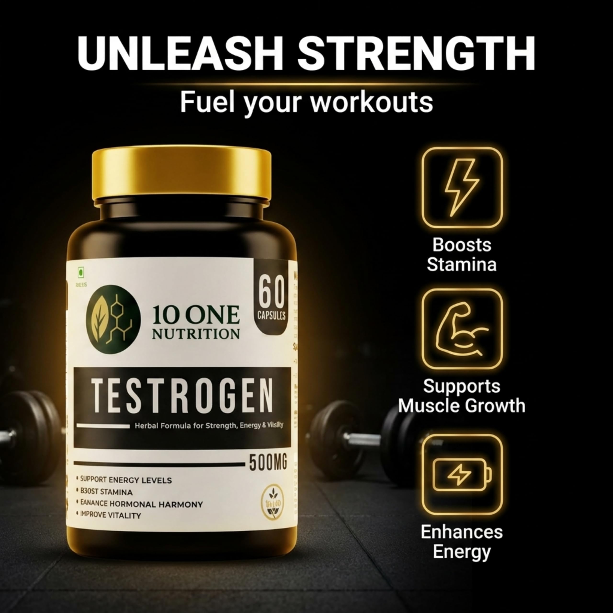 Testrogen Gold Testosterone Support Capsules for Men | Ashwagandha, Safed Musli, Shilajit & Gokhru | Stamina, Strength, Energy & Muscle Growth | 60 Veg Capsules | Ayurvedic Formula — Amazon image 5
