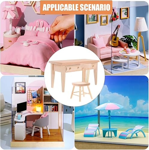 Miniatura 9 de Muebles de casa de muñecas de madera: Juego de muebles de mesa y silla de muñecas Silla de escritorio en miniatura para accesorios de mini casa