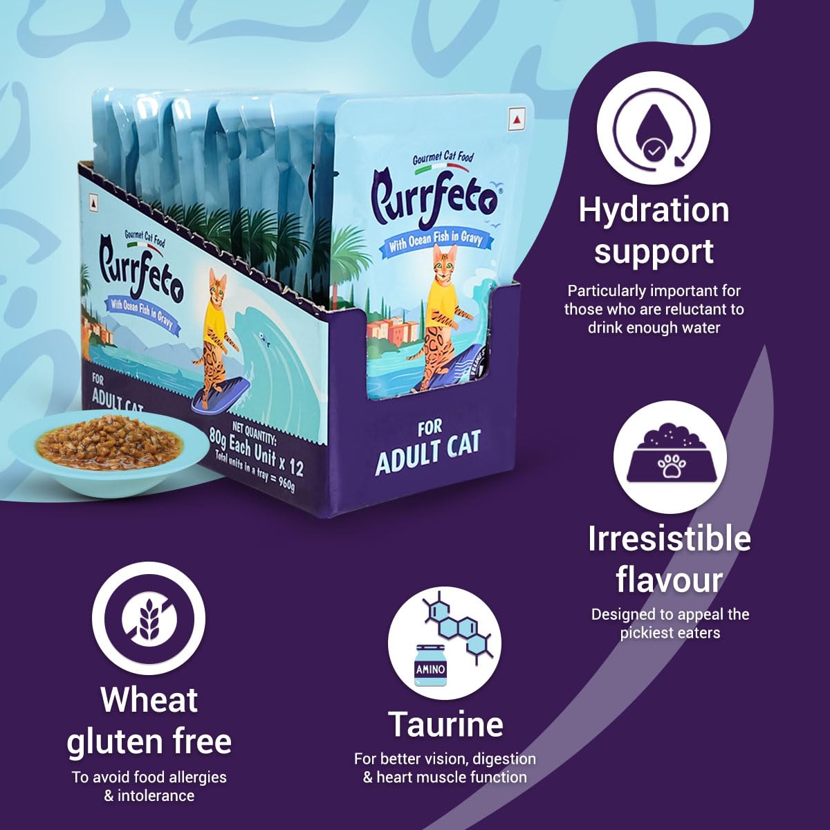 Purrfeto Adult Wet Cat Food | Oceanfish in Gravy |80 GMS (Pack of 48)| Gluten Free | Supports Hydration | Highly Palatable 2