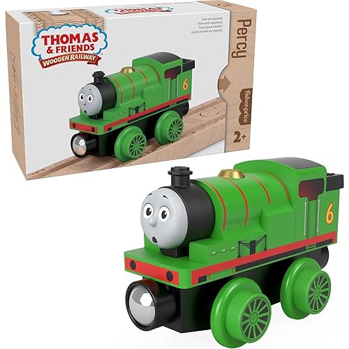 Thomas & Friends Wooden Railway, Percy Engine, push-along toy train made from sustainably sourced wood for toddlers and preschool kids