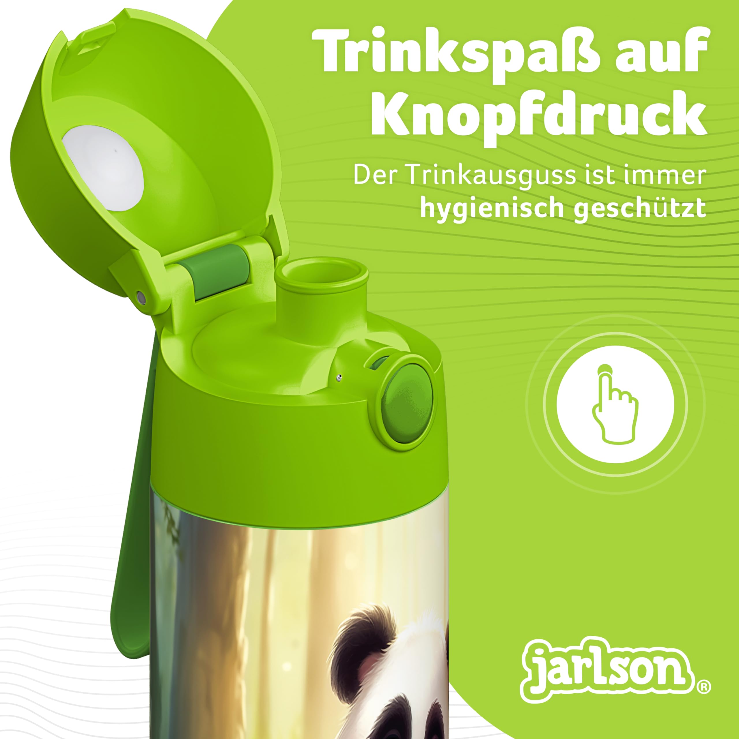 Jarlson® Borraccia Bambini Acciaio Inox MALI, Bottiglia Termica, Senza BPA, Bottiglia Acqua, Termos, Thermos - 350ml - Panda