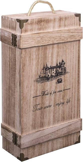 woodluv Vintage Wooden Single Wine or Champagne Bottle Gift Box With Built-in-Handle