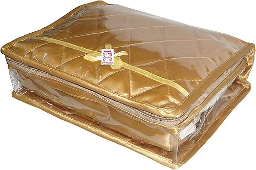 Miniatura 6 de atorakushon Caja organizadora de viaje para joyas, transparente, con cremallera, para collares, aretes, anillos, pulseras, dorado