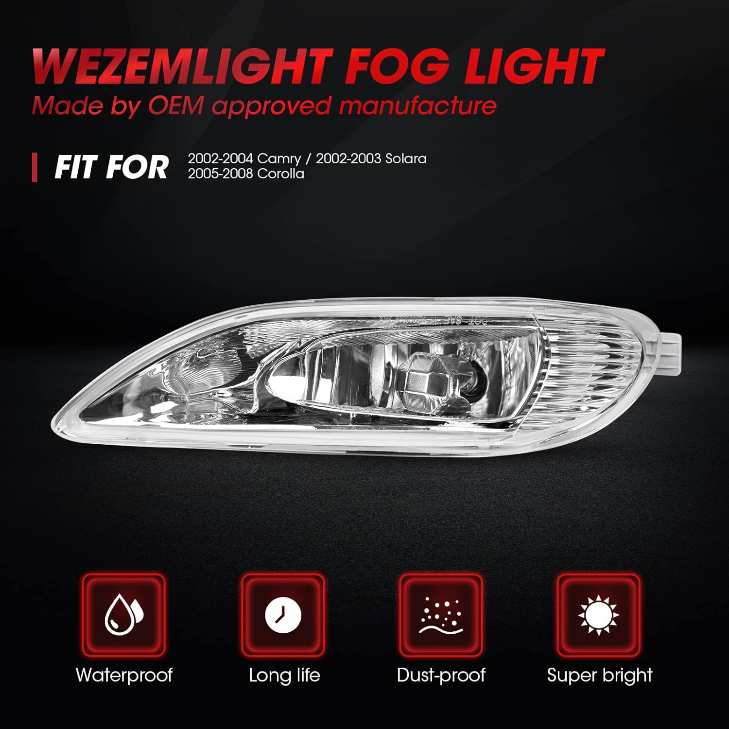 Fog Lights Compatible with 2002-2003 Toyota Solara 2005-2008 Toyota Corolla 2002-2004 Toyota Camry With 9006 12V 55W Halogen Bulbs Included Switch And Wiring Kit -1 Set
